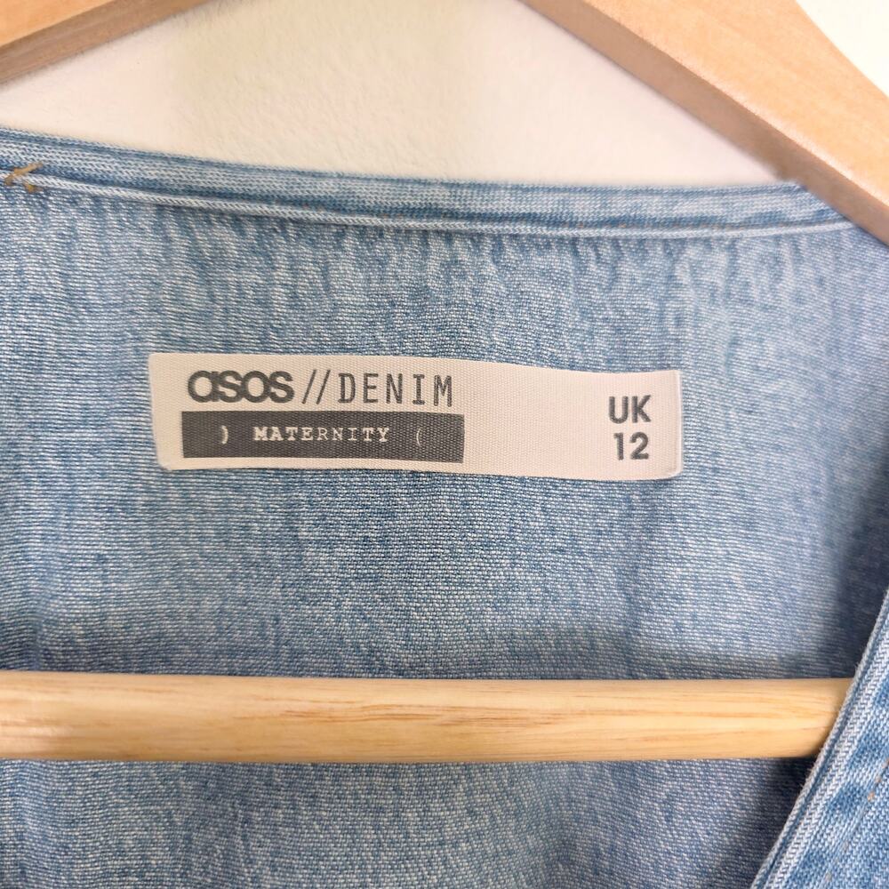 ASOS Maternity Blue Denim Button Down Smock Babydoll Mini Dress 8 MAMA Utility - Picture 5 of 9
